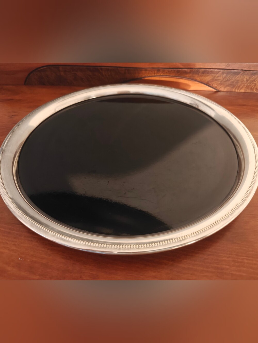 vintage Sheffield silver-plated cocktail serving tray Black Formica Middle 13.5"